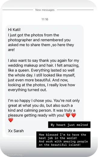 Client review, bridal makeup by Kati Maestro Mallorca